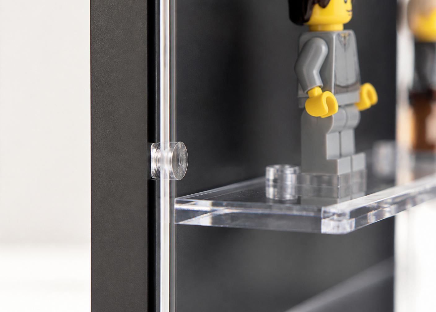 Detail of acrylic edge, black panel and shelf